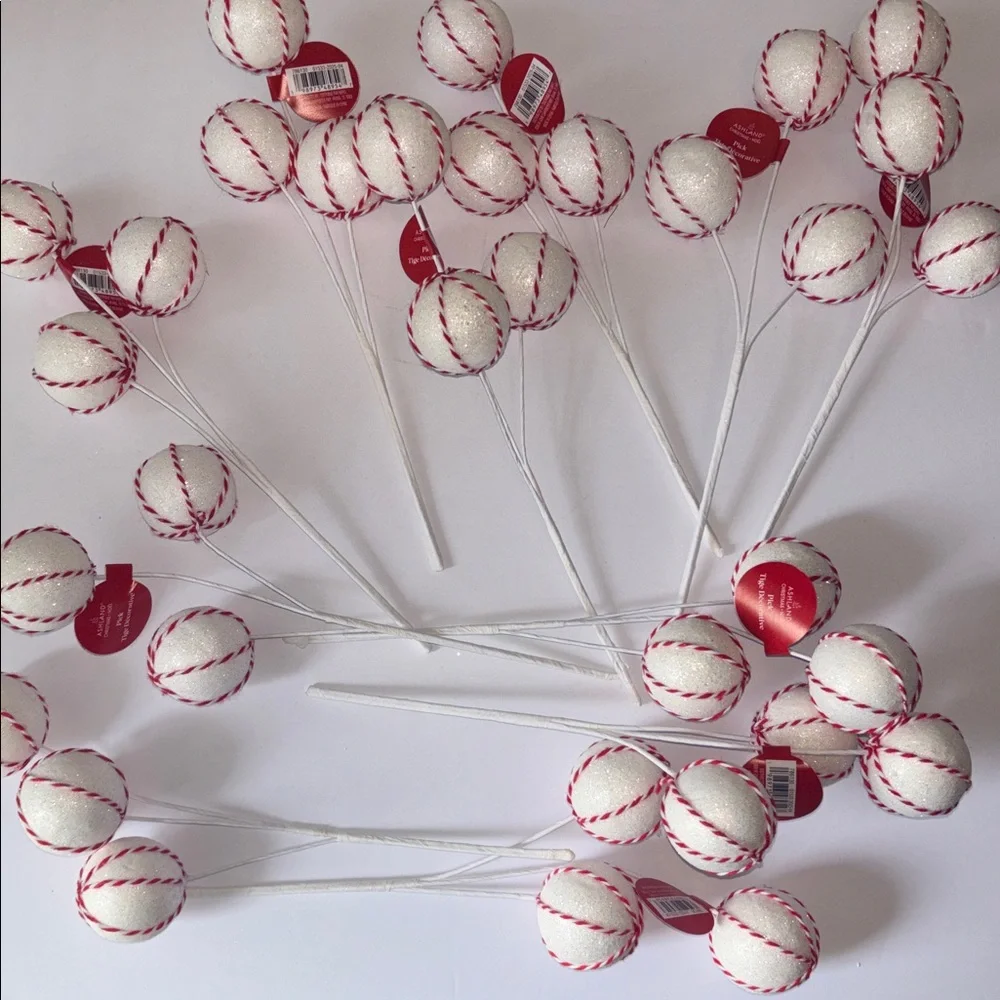 peppermint ball Christmas pick White and Red Ball Picks Set of 11 Candy Tree